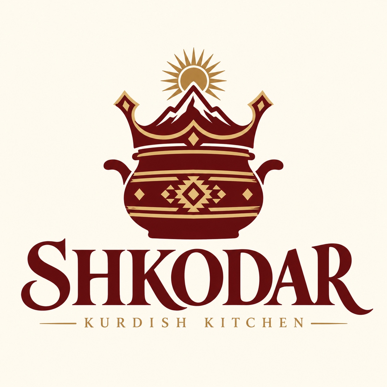 Shkodar Kurdish Kitchen — original crown, mountain and bowl logo